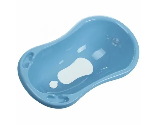 Cadita bebe MyKids cu senzor temperatura, antialunecare si scurgere Bear Dusty Blue 84 cm