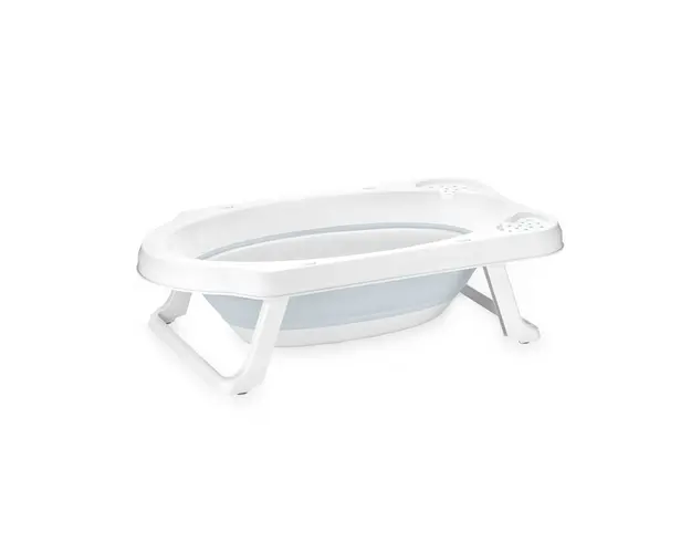 Cadita pliabila pentru bebelusi, 82 cm, cu dop de scurgere, Cloudy Blue