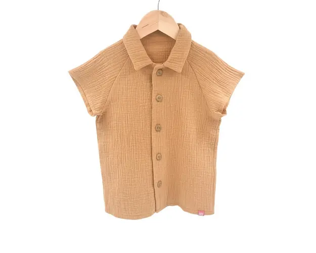 Camasa cu nasturi de vara pentru copii, din muselina, Biscuit, 110-116 cm (5-6 ani)