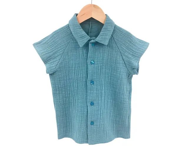 Camasa cu nasturi de vara pentru copii, din muselina, Cold Ice, 116-122 cm (6-7 ani)