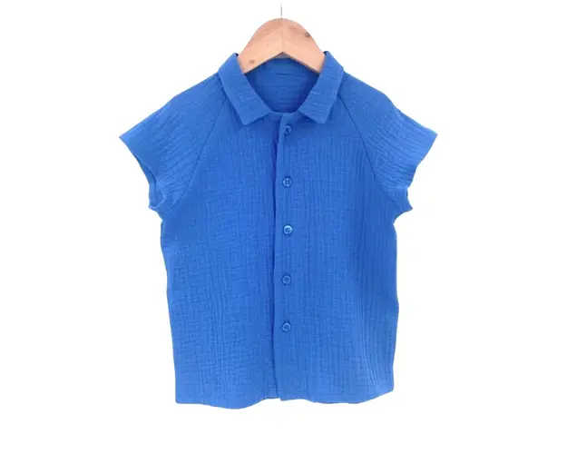 Camasa cu nasturi de vara pentru copii, din muselina, Deep Blue, 110-116 cm (5-6 ani)