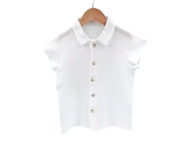 Camasa cu nasturi de vara pentru copii, din muselina, Pearl, 116-122 cm (6-7 ani)