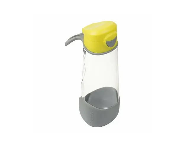 Cana din Tritan cu cioc de silicon, 600 ml, cu capac automat, +9 luni, galben cu gri, B.Box