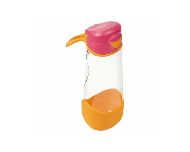 Cana din Tritan cu cioc de silicon, 600 ml, cu capac automat, +9 luni, roz cu portocaliu, B.Box