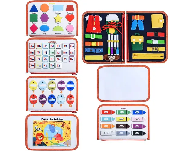 Carte senzoriala textila Montessori cu multiple activitati pentru copii mici KidsCare