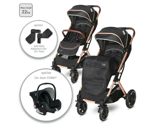 Carucior pentru nou-nascut Storm, pana la 22 kg, cadru aluminiu, Luxe Black