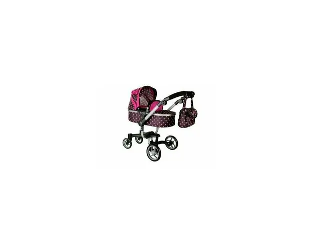 Carucior pentru papusi, negru cu buline roz, LeanToys, 5245