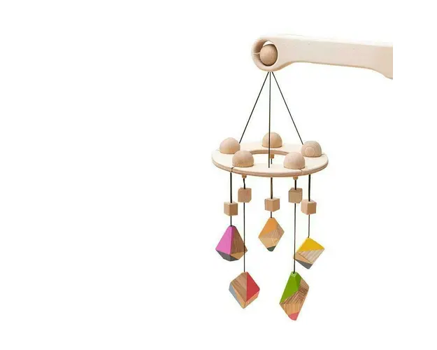Carusel Montessori din lemn cu 5 corpuri geometrice, colorate, Mobbli