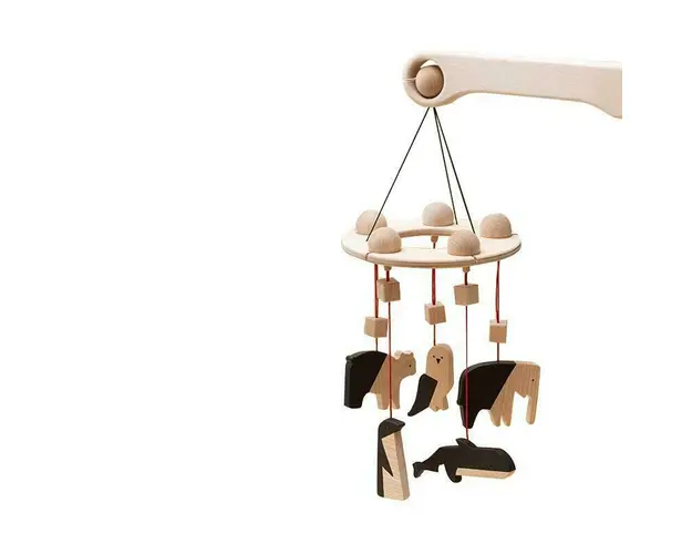 Carusel Montessori din lemn cu 5 animale diferite, negru-natur, Mobbli