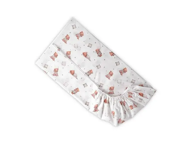 Cearceaf cu banda elastica, bumbac ranforce, 60x120 cm, Bears & Piollws Beige