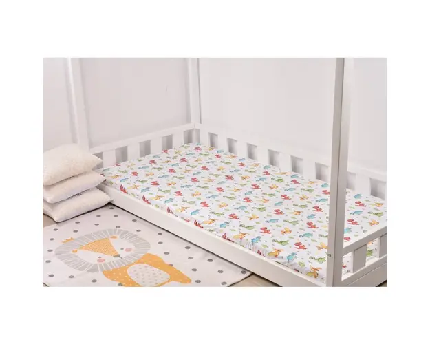 Cearsaf bumbac 100% model dinozauri pat casuta Montessorri 90x200 cm