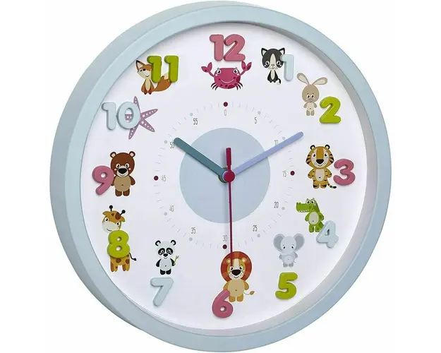 Ceas de perete, Tfa, Little Animals, Pentru copii, Silentios, Cu animale si cifre 3D, Multicolor
