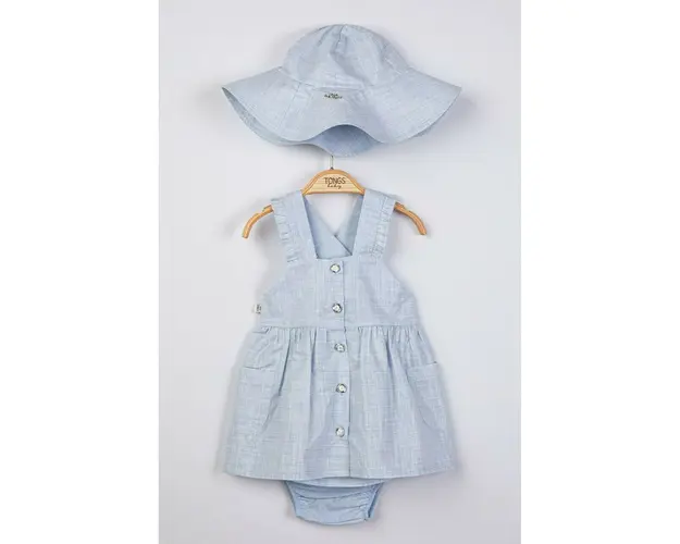 Compleu 2 piese cu palarie pentru fetite, Tongs baby (Culoare: Albastru, Marime: 12-18 Luni)