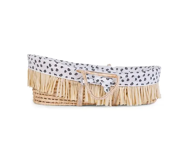 Cos bebe Childhome Moise din coji de porumb si rafie cu saltea, Husa Jerse Leopard