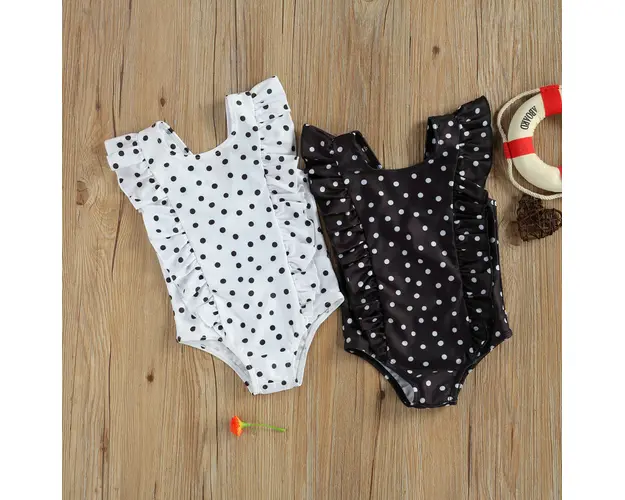 Costum de baie cu bulinute alb/negru Drool (Culoare: Alb, Marime: 120)