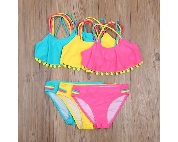 Costum de baie cu ciucuri din 2 piese Drool (Culoare: Galben, Varsta: 11 - 12 ani)