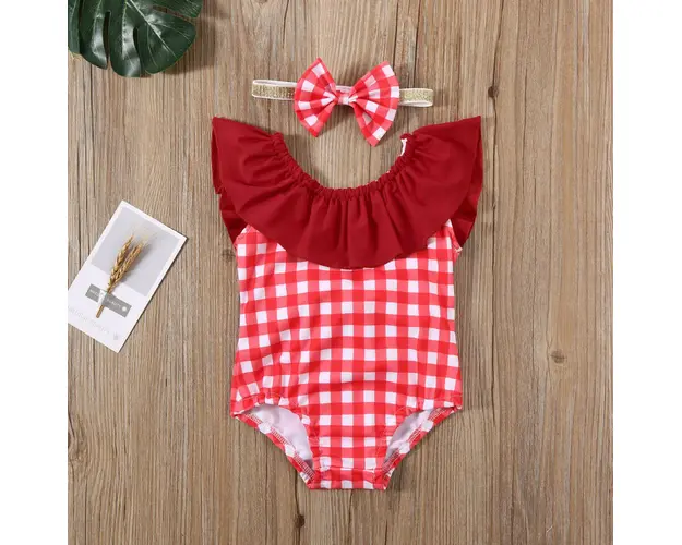 Costum de baie cu patratele rosii si bentita Drool (Marime: 120)