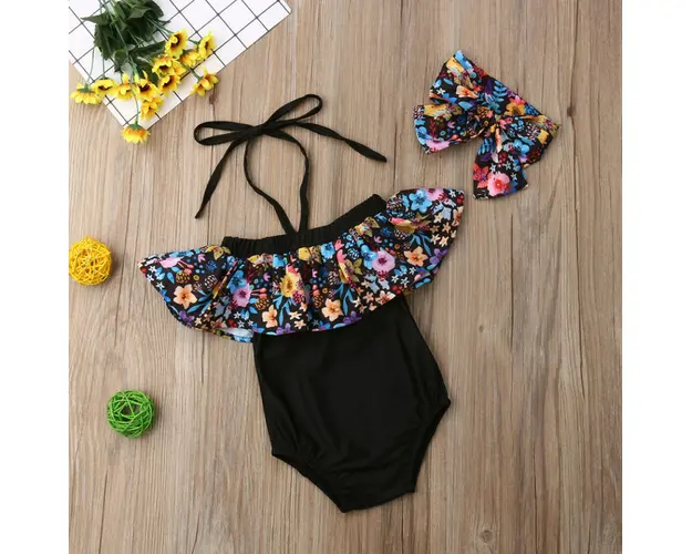 Costum de baie cu volan inflorat si bentita Drool (Marime: 110)