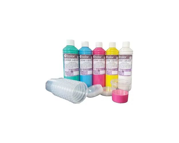 Creta lichida pentru asfalt 5 x 500 ml si 10 recipiente pentru pictura