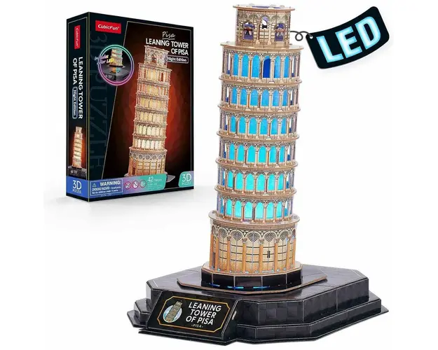 Puzzle 3D, Cubic Fun, Turnul din Pisa, Editie luminoasa, 42 piese, 8 ani+, Multicolor