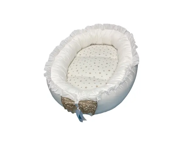 Cuib baby nest bebelusi cu volanase Alb-auriu LUX