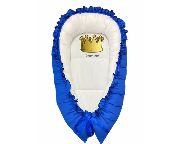 Cuib cu desfacere si volanase imprimat Albastru royal Coroana