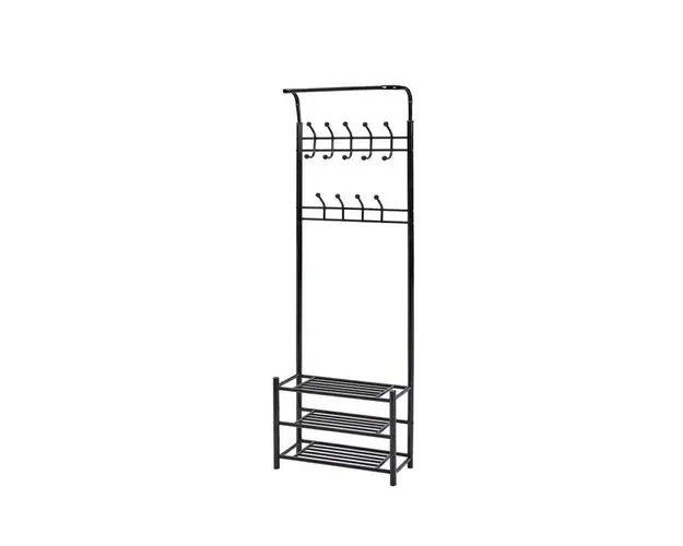 Cuier Pentru Haine, Cu 3 Rafturi Pentru Pantofi, 18 Carlige, Modern Home, 190 x 66 x 28 cm, GH-201 Black