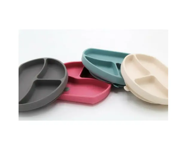 Farfurie din silicon cu 3 compartimente pentru auto-diversificare BabyJem (Culoare: Ecru)