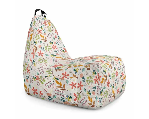 Fotoliu Puf Bean Bag tip Chill XL, Alb Cu Flori Multicolore