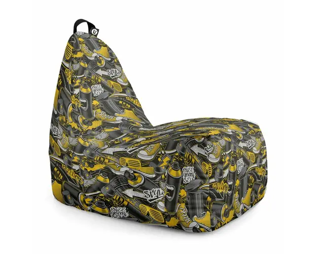Fotoliu Puf Bean Bag tip Chill XL, Graffiti Retro Negru Si Galben