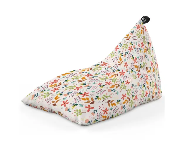 Fotoliu Puf Bean Bag tip Lounge, Alb cu Flori Multicolore