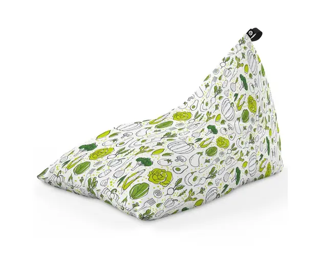 Fotoliu Puf Bean Bag tip Lounge, Alb cu Legume Verzi