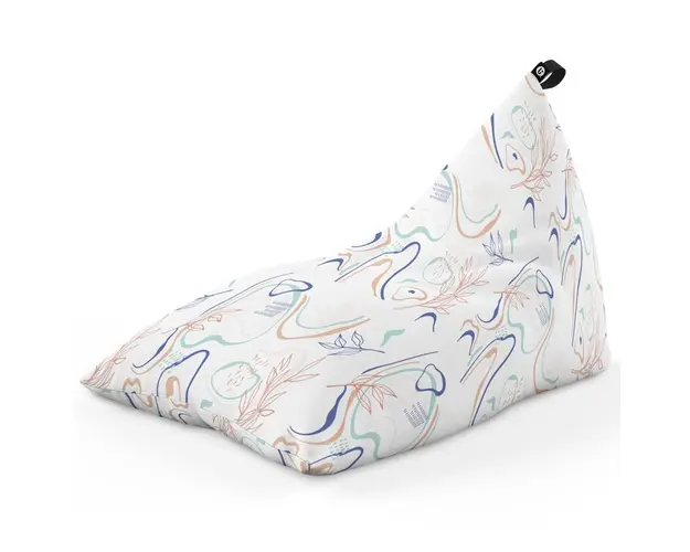 Fotoliu Puf Bean Bag tip Lounge, Alb cu Linii Albastre si Crem