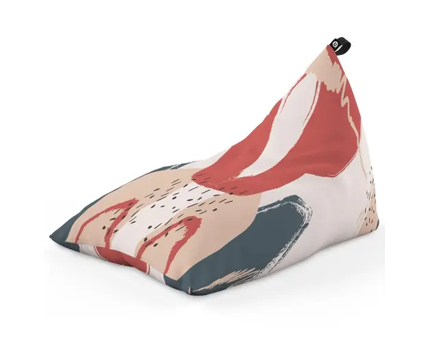 Fotoliu Puf Bean Bag tip Lounge, Bej cu Model Rosu si Gri