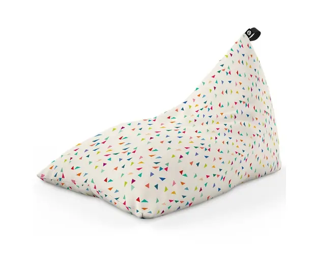 Fotoliu Puf Bean Bag tip Lounge, Bej cu Triunghiuri Multicolore