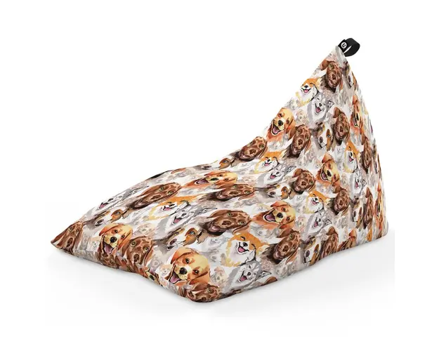 Fotoliu Puf Bean Bag tip Lounge, Caini Clasici Maro si Alb
