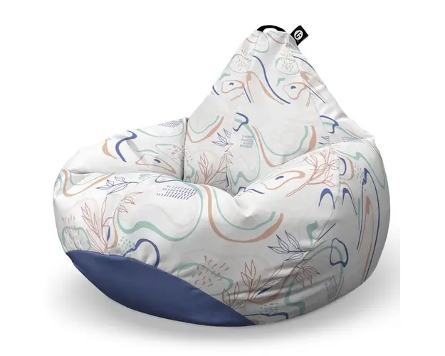 Fotoliu Puf Bean Bag tip Para L, Alb cu Linii Albastre si Crem