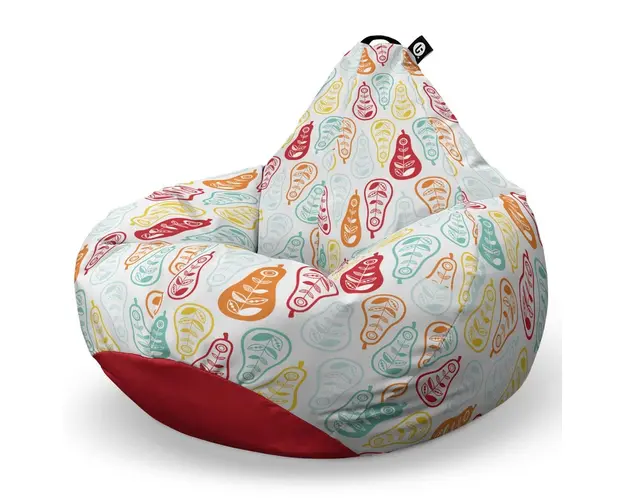 Fotoliu Puf Bean Bag tip Para L, Alb cu Pere Multicolore