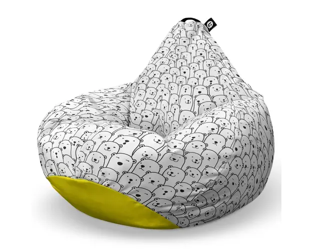 Fotoliu Puf Bean Bag tip Para L, Alb cu Ursi