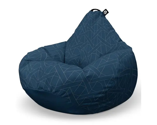 Fotoliu Puf Bean Bag tip Para L, Albastru Inchis si Linii Bej