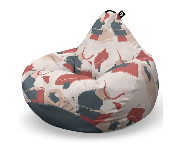 Fotoliu Puf Bean Bag tip Para L, Bej cu Model Rosu si Gri