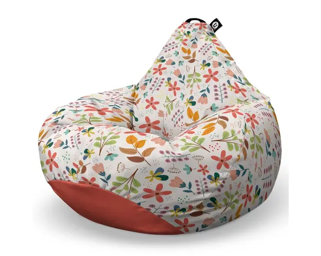 Fotoliu Puf Bean Bag tip Para XL, Alb cu Flori Multicolore