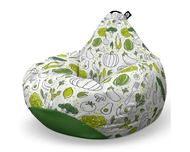 Fotoliu Puf Bean Bag tip Para XL, Alb cu Legume Verzi