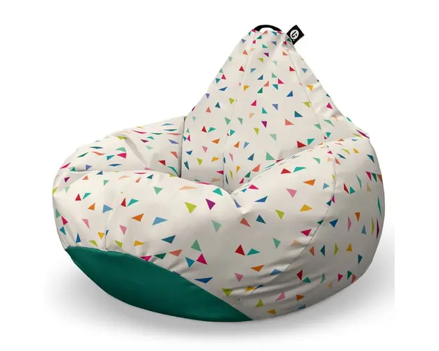 Fotoliu Puf Bean Bag tip Para XL, Bej cu Triunghiuri Multicolore