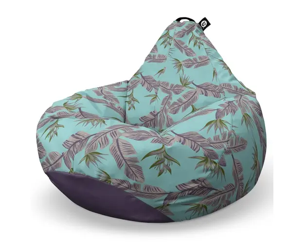 Fotoliu Puf Bean Bag tip Para XL, Cian cu Frunze Gri