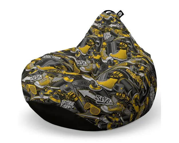 Fotoliu Puf Bean Bag tip Para XL, Graffiti Retro Negru si Galben