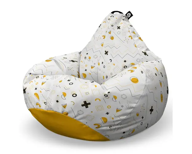 Fotoliu Puf Bean Bag tip Para XL, Memphis Alb cu Galben
