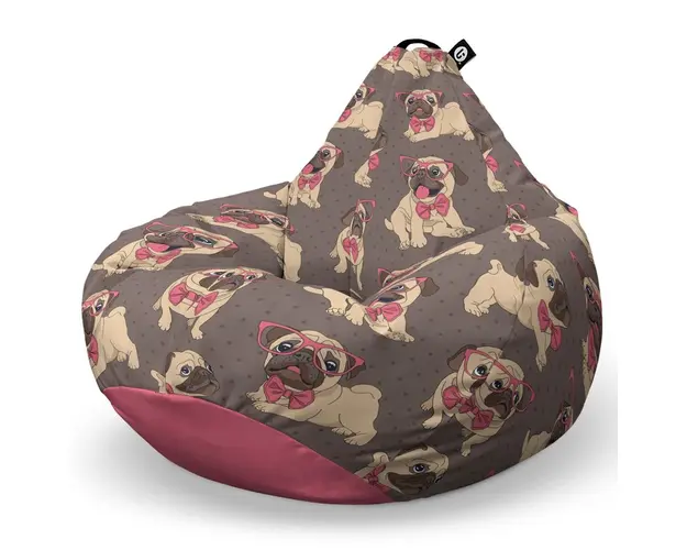 Fotoliu Puf Bean Bag tip Para XL, Pugs cu Ochelari