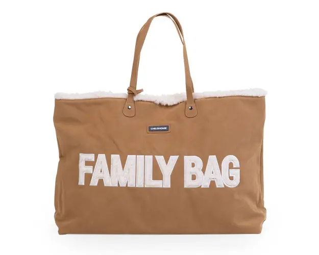 Geanta Childhome Family Bag, aspect piele intoarsa Bej