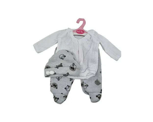 Hainute pentru papusi de 42 cm, body alb, pantaloni, caciulita, Antonio Juan